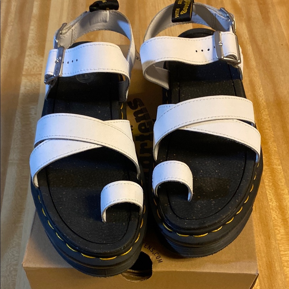 Dr. Martens White Kids Sandals with Black Soles